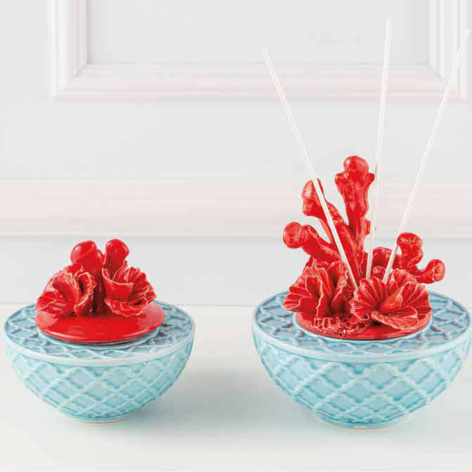 Porta candele Portofino Sharon in ceramica corallo turchese/rosso Ø10,5 x H12 cm – stile marinaro – Le Favole