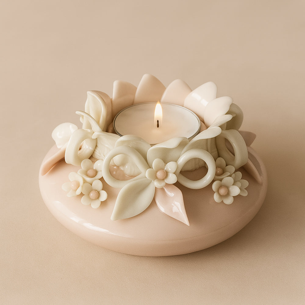 Porta candele Sharon rosa in porcellana porta tea light H7x12 cm – oggetto decorativo Made in Italy – Le Favole