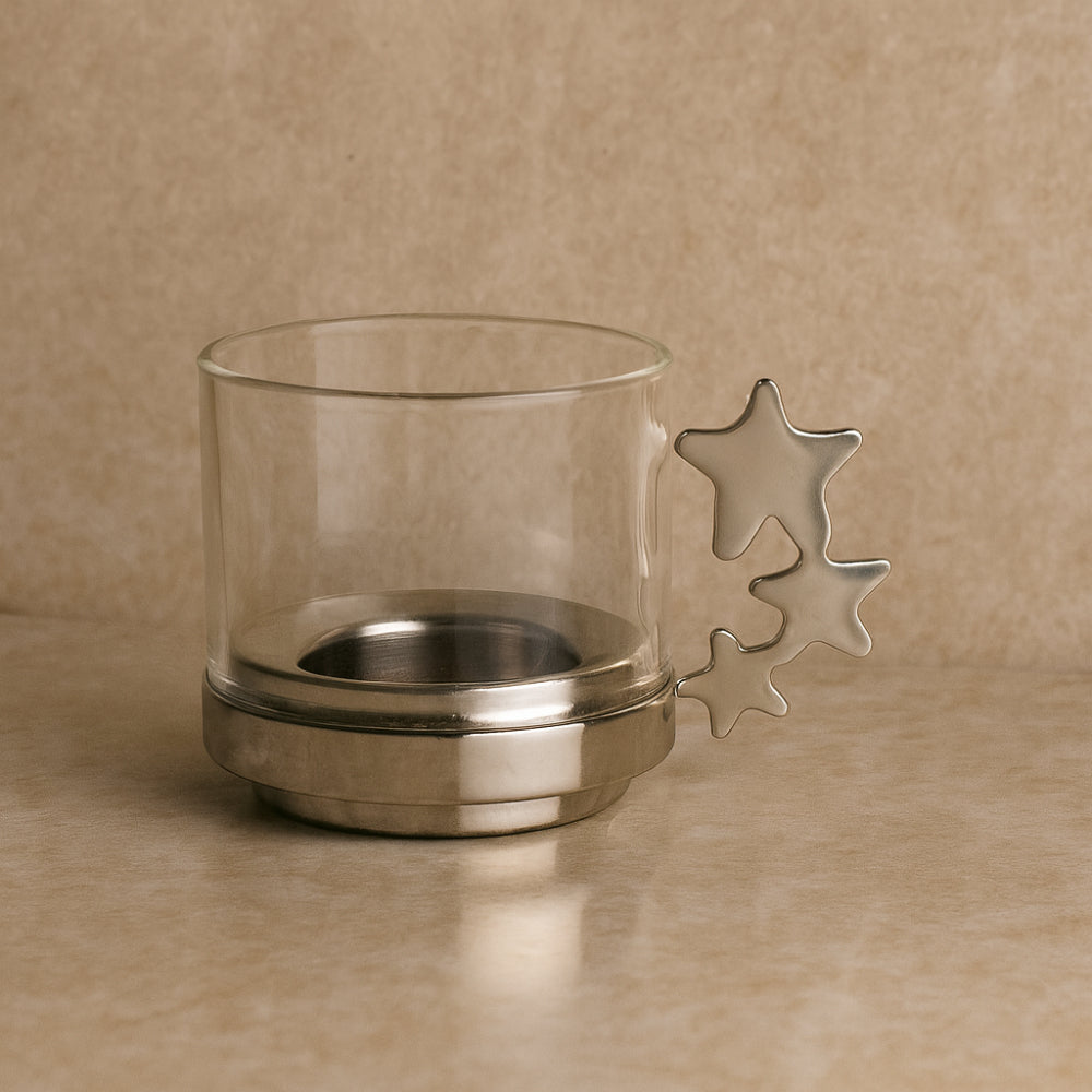 Portacandela Sambonet Stella vetro e acciaio inox H 12 cm elegante