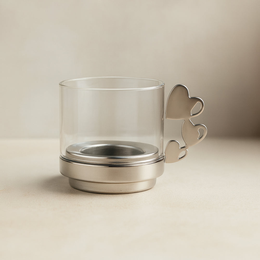 Portacandela Sambonet Stella vetro e acciaio inox H 12 cm elegante