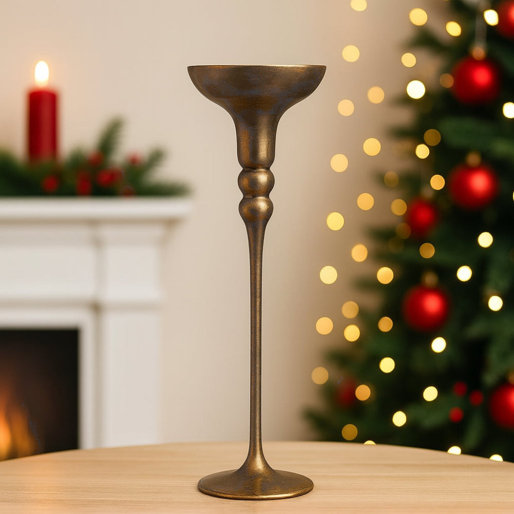 Portacandela alto 38 cm bronzo Cive elegante decorazione artigianale