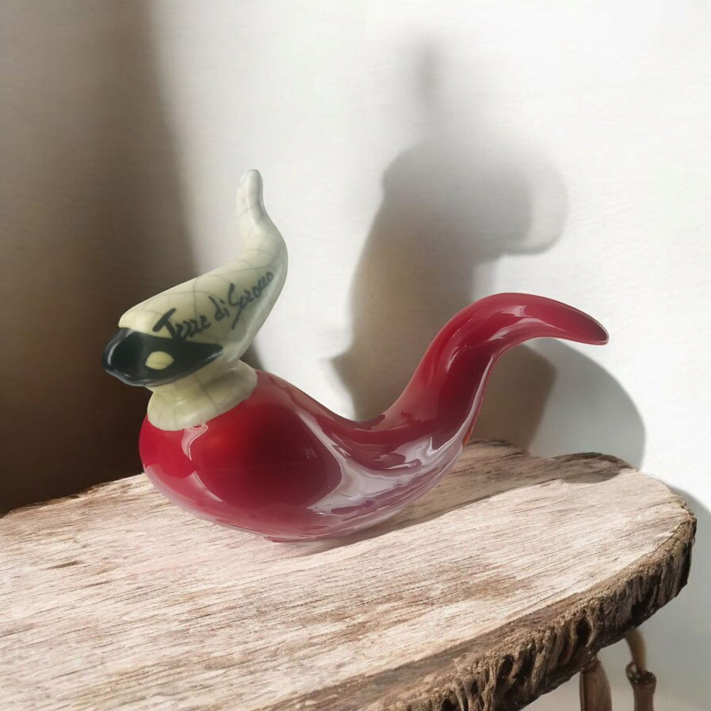 Pulcicorno Terre di Scirocco Pulcinella con corno in ceramica 10x15 cm – Portafortuna artigianale Made in Italy