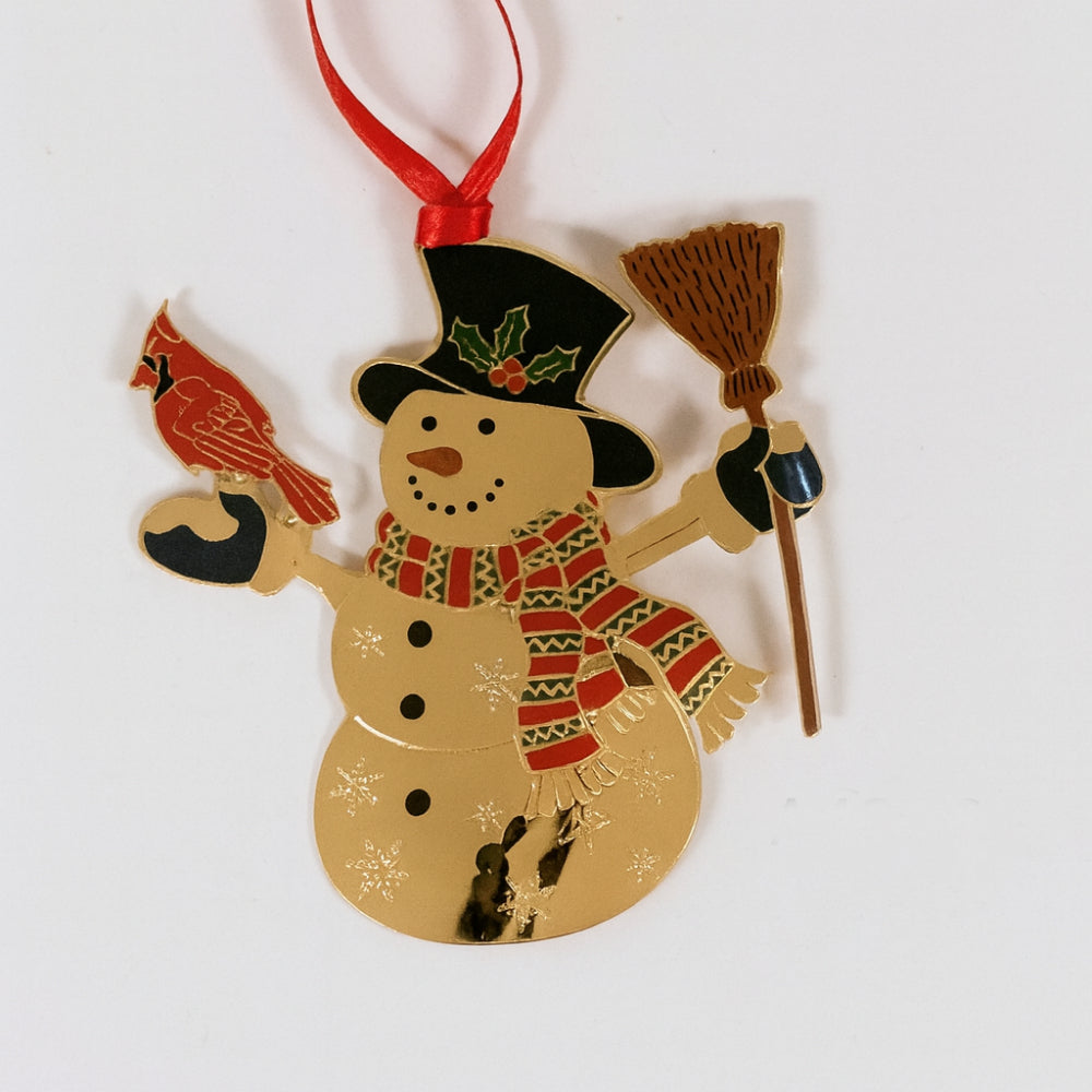 Pupazzo di neve Babbomatto in metallo oro 7,5 cm decorazione per albero di Natale