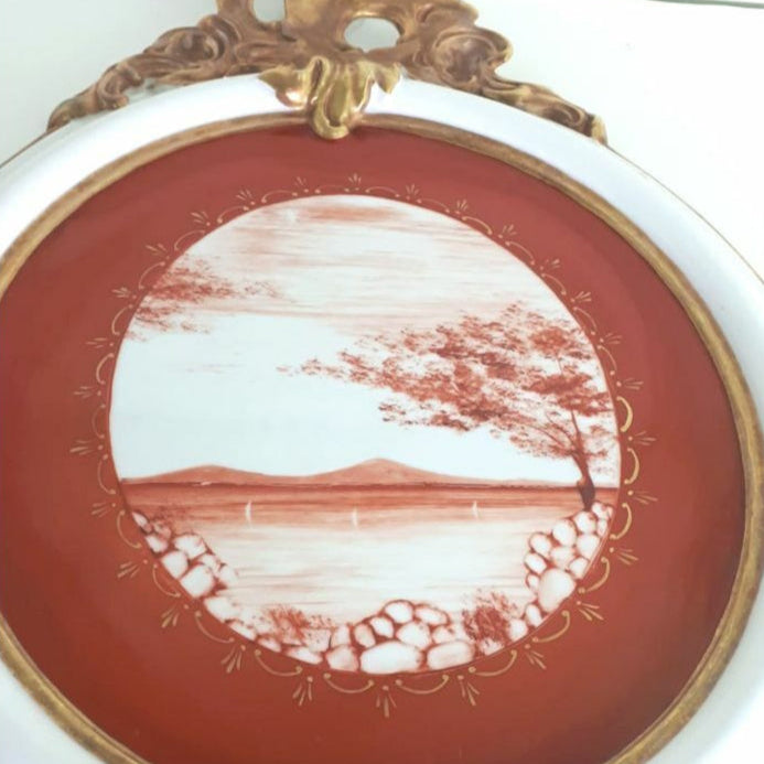 Quadro Medaglione In Porcellana A Parete 39 Cm Golfo Al Tramonto Da Collezione