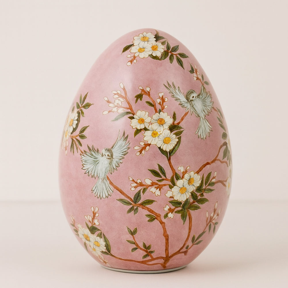 Royal Family uovo pasquale ceramica Pink Garden H 10,5 e 16 cm decorazione florea