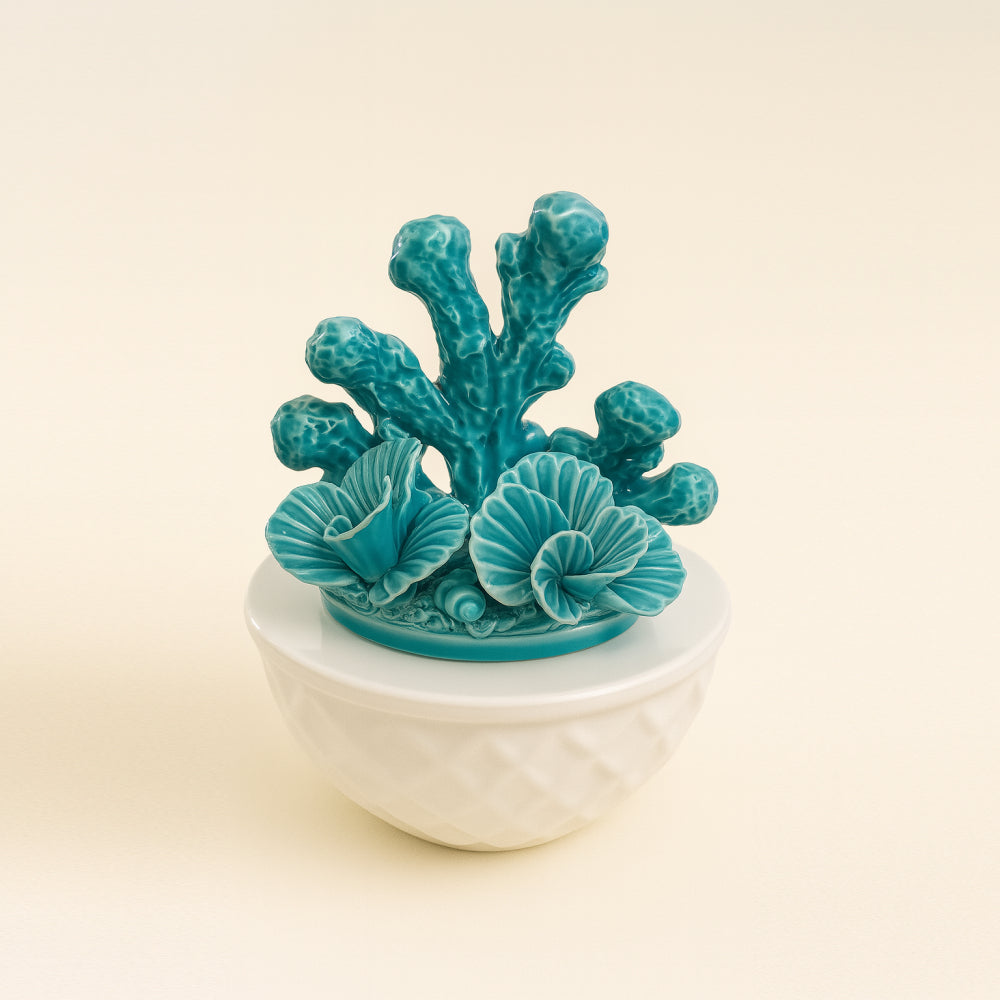 Scatola porta essenze Portofino Sharon in ceramica bianco/acquamarina Ø15 x H17 cm – complemento elegante – Le Favole
