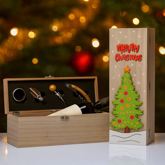 Scatola vino Babbomatto in legno 13x11x36 cm con attrezzi