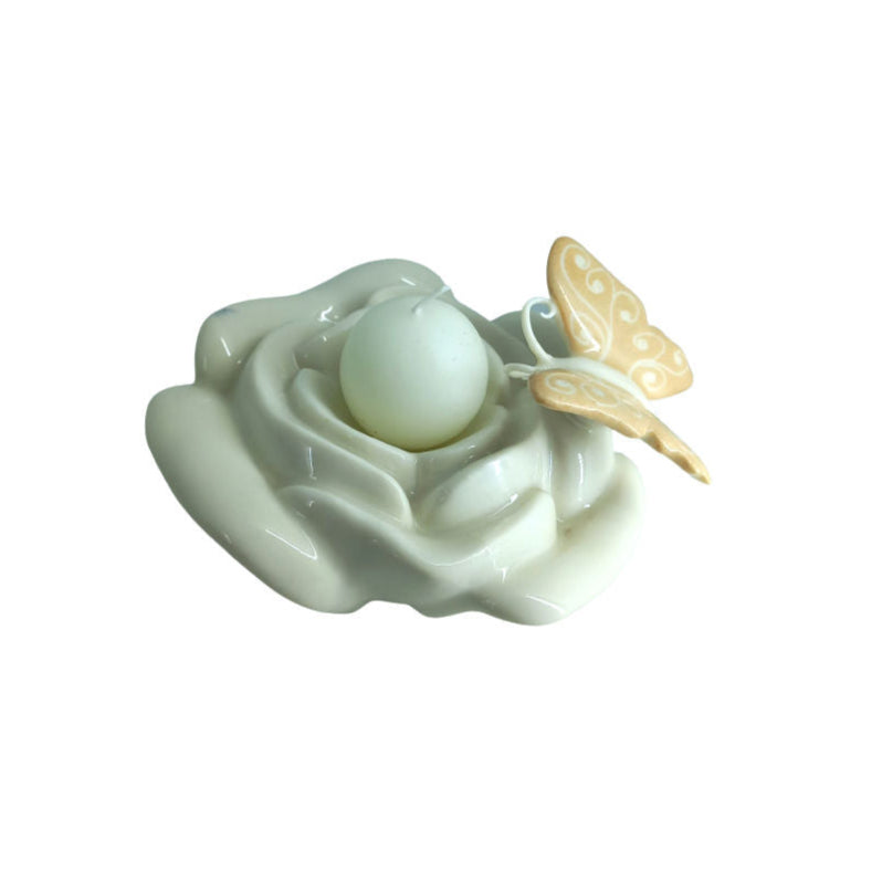 Ser Bugia Porta Candele Rosa in Porcellana decoro Farfalle - Primavera Spring H.7x11 Cm