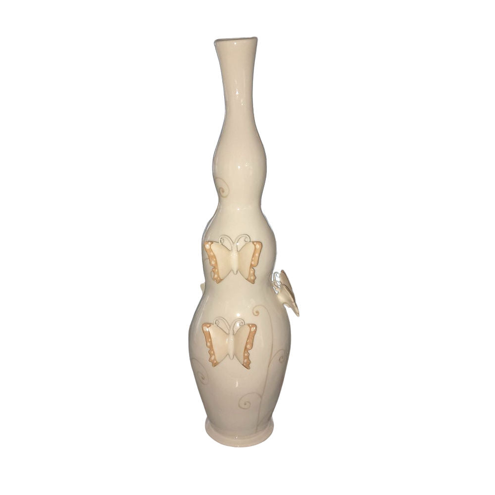 Ser Capodimonte Vaso Farfalle Grande H.43 x 13 cm In Porcellana Fine - Dipinto A Mano