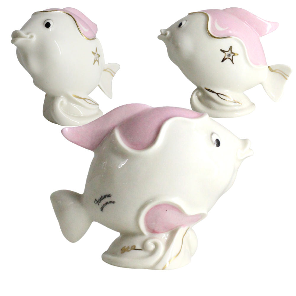 Ser Pesciolino Decorativo in Porcellana Rosa H.9x12 Cm