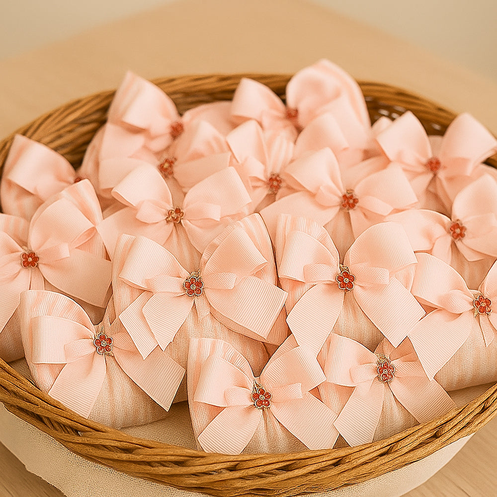 Set 10 fiocchi baby girl con nastro gros grain e organza