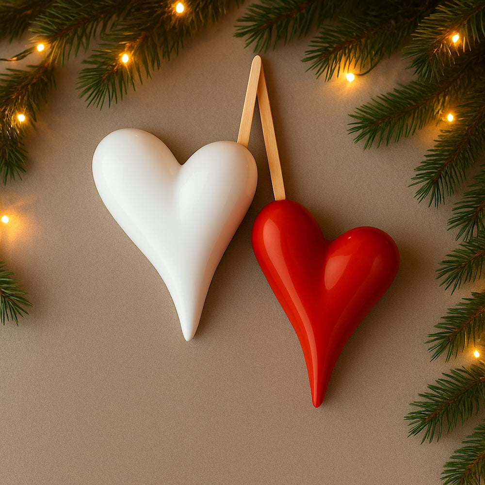 Set 2 diffusori da parete Cuorematto in porcellana a forma di cuore 15 e 13 cm