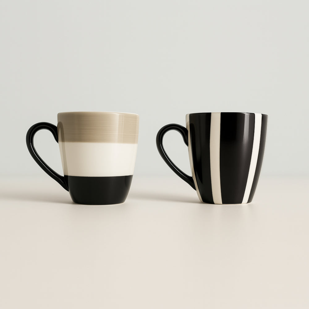Set 2 mug Bruno Evrard in ceramica black & white, design moderno