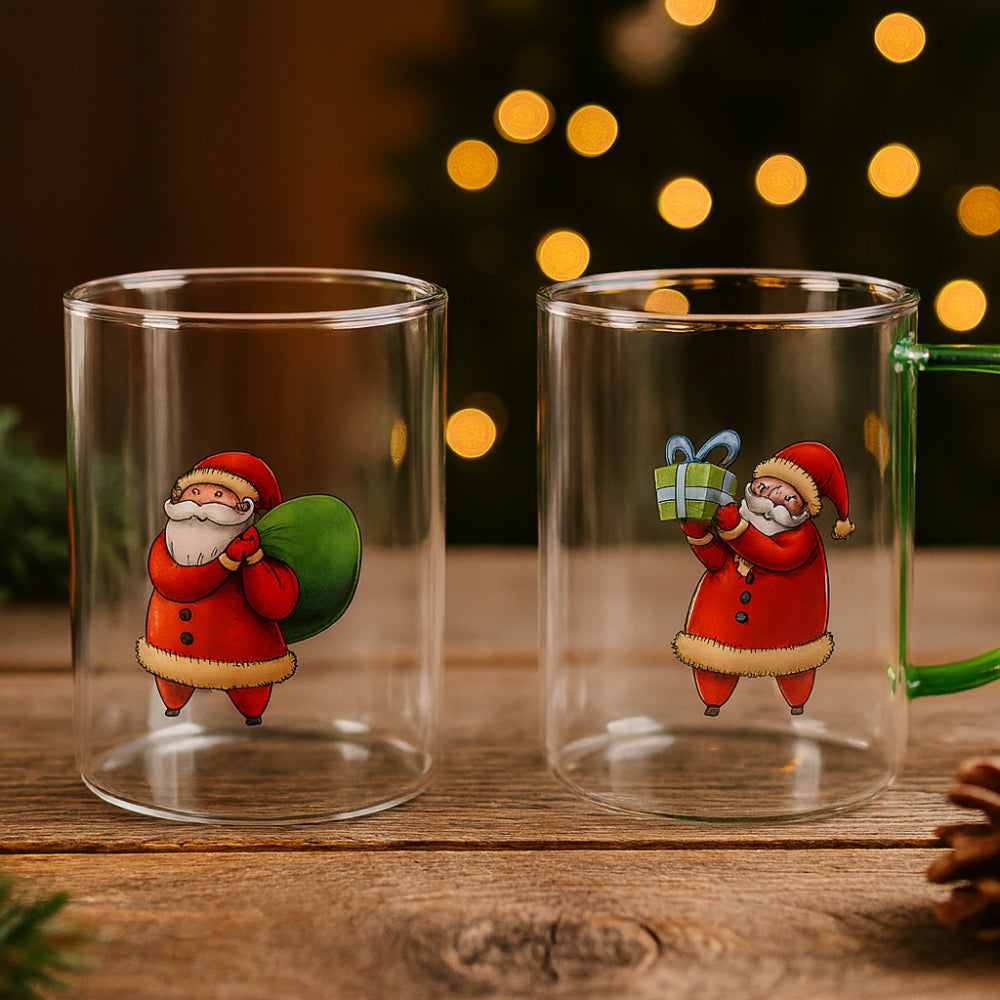 Set 2 mug Babbomatto in vetro borosilicato H 10 x Ø 10 cm per tè e caffè