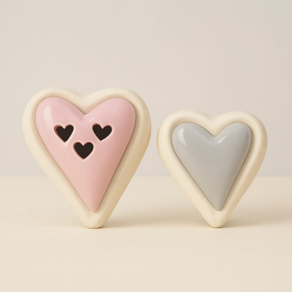 Set 2 scatole Cuorematto a cuore in porcellana bianca 10,5 cm e 8 cm