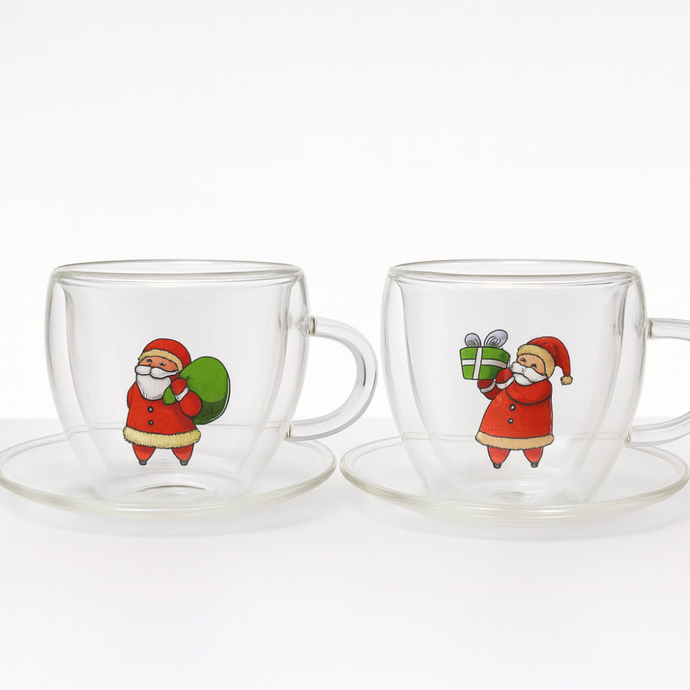 Set 2 tazzine cuore Babbomatto in borosilicato con piattino Ø 11.5 cm tazza 6.5x9.5 cm