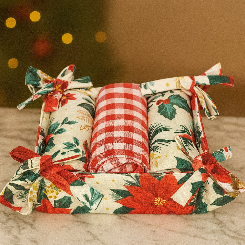 Set 3 canovacci in cotone 100% Babbomatto 45x70 con portatovaglioli 16x16 cm