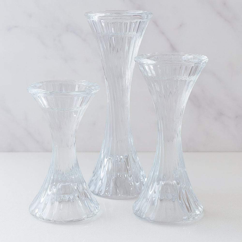 Set 3 porta candele in vetro trasparente 13,5 16 e 20 cm