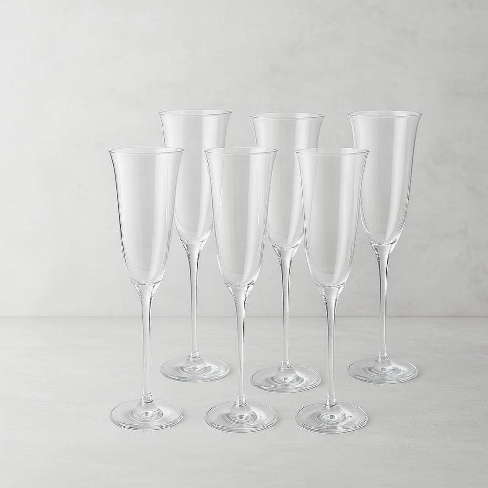 Set 6 calici flûte prosecco Dives in vetro H 24 cm 130 ml