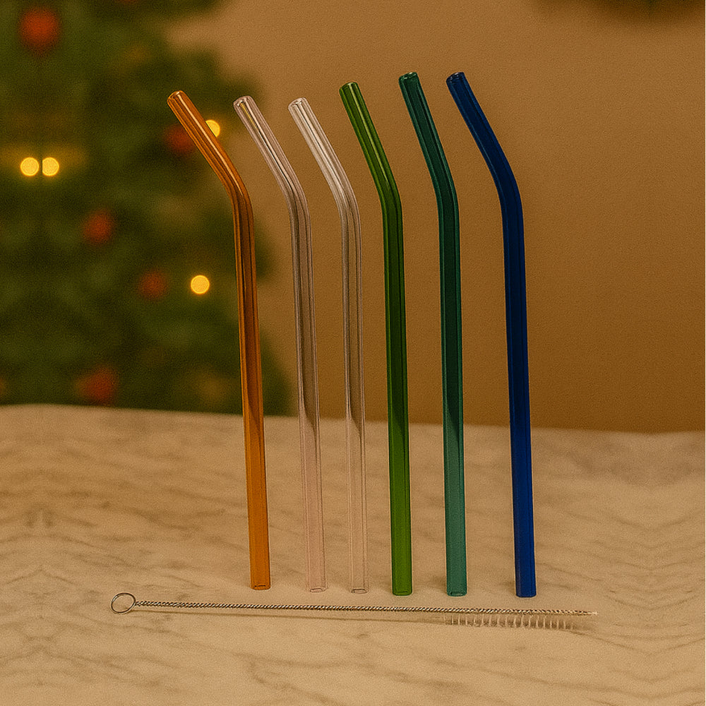 Set 6 cannucce in vetro colorate 20 cm Babbomatto con scovolino