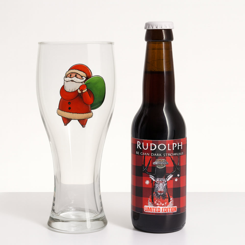 Set Rudolph bicchiere in vetro H 18x9 cm con bottiglia birra 33 cl Belgian Dark Strong Ale