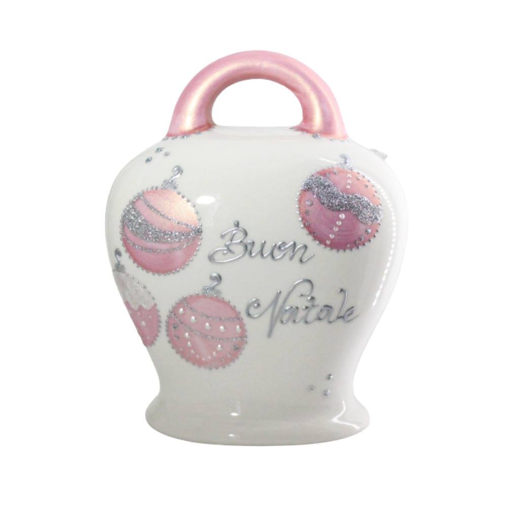Sharon Campana Del Buon Natale Cipria E Argento H.17x14x6 Cm In Porcellana Fine Dipinto A Mano Natale Capri Nt16/03