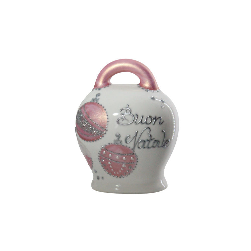 Sharon Campana Del Buon Natale Cipria E Argento H.12x9x6 Cm In Porcellana Fine Dipinto A Mano Natale Capri Nt15/03p