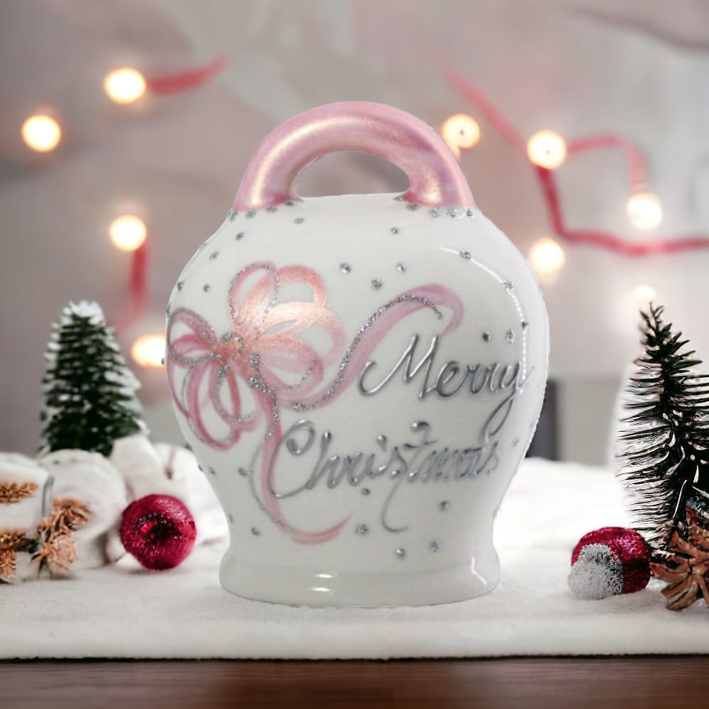 Sharon Campana Merry Christmas Cipria E Argento H.12x9x6 Cm In Porcellana Fine Dipinto A Mano Natale Capri Nt15/03f