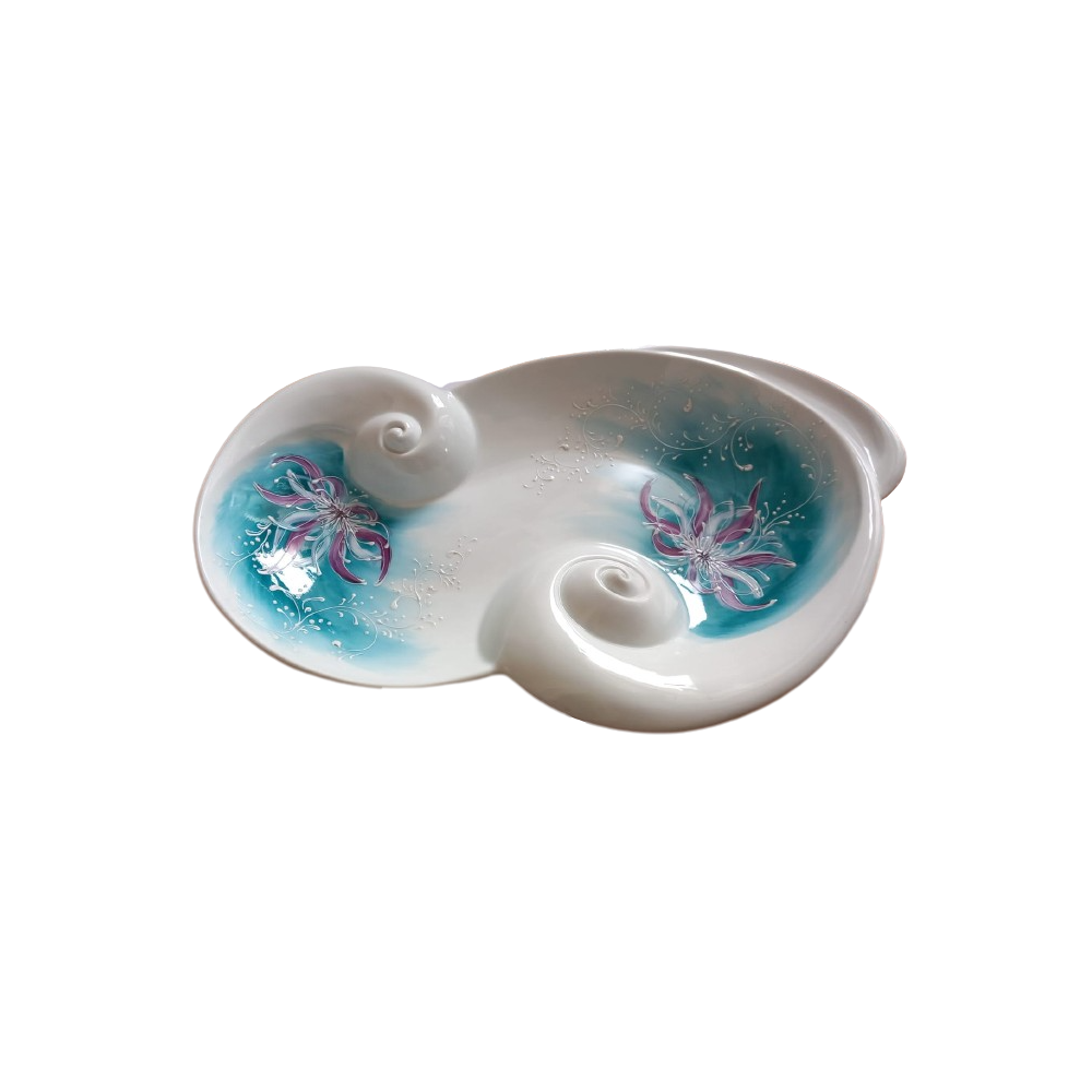 Sharon Centrotavola In Porcellana Dipinto A Mano Cm.35.5x23cm Anemone Decoro