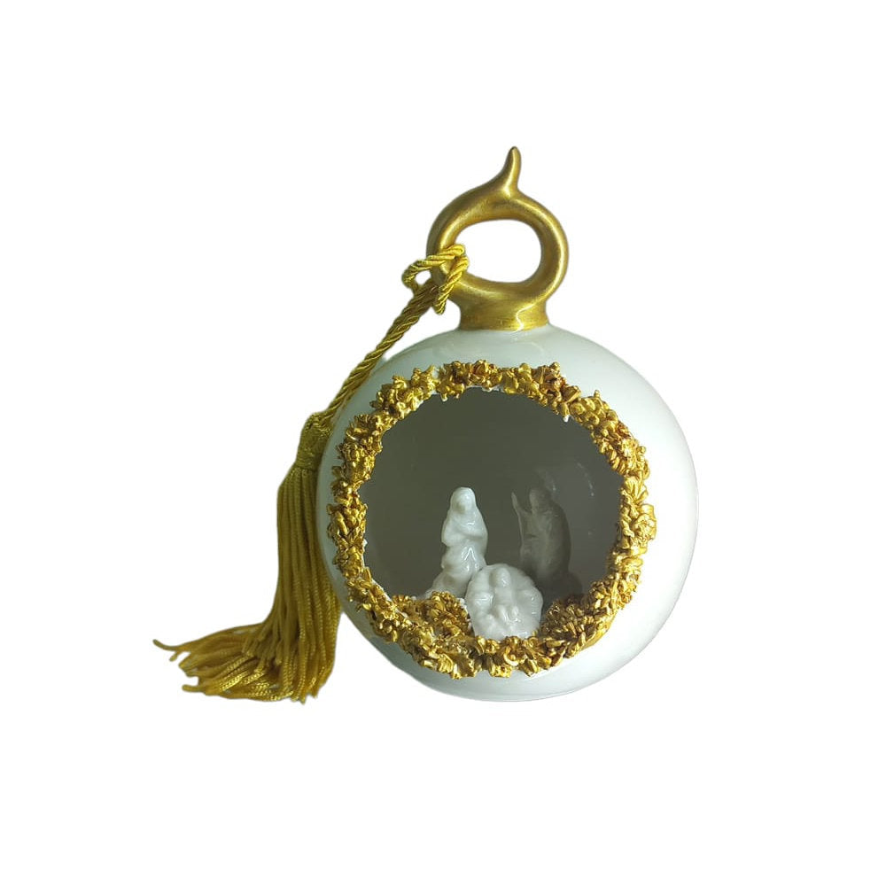 Sharon Palla Di Natale Con Presepe In Porcellana Nativita' H.12x9 Cm Sacra Famiglia In Oro L8