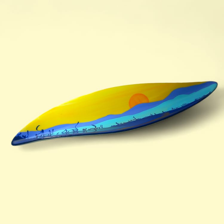 Sharon Sunset – Svuotatasche Foglia in Ceramica Dipinta a Mano (34x10 cm)