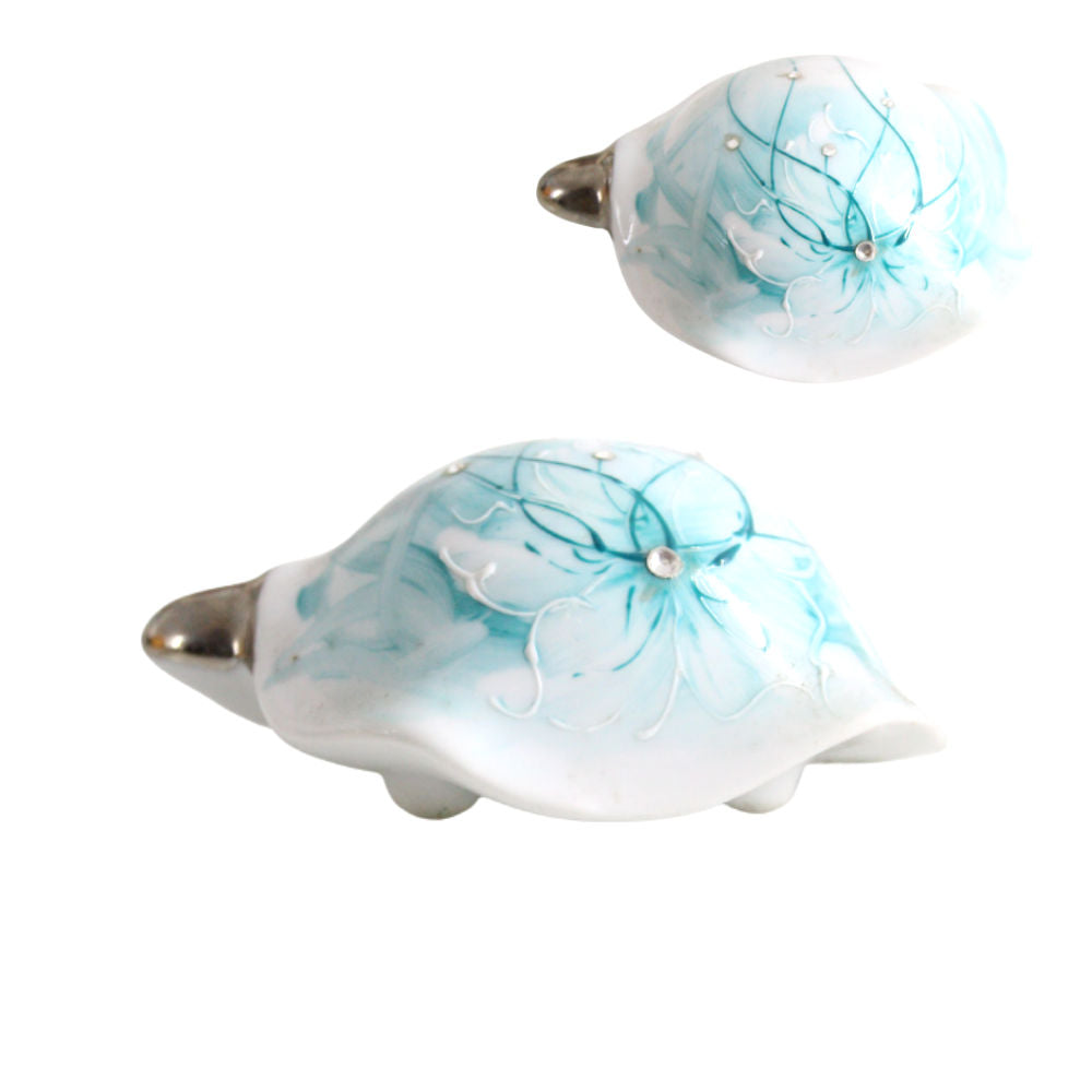 Sharon Tartaruga in Porcellana H.5x11x8,5 Cm Porta Fortuna Made In Italy Decoro Acquamarina