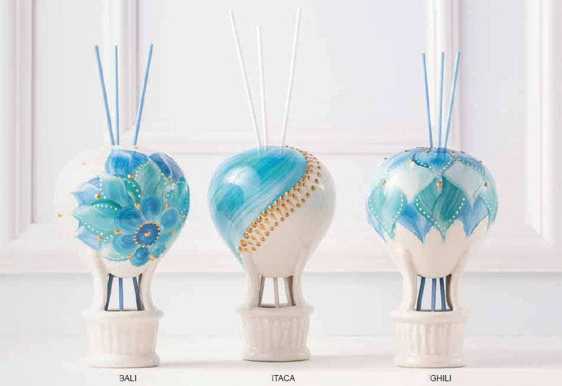 Sharon - 02 Diffusore Mongolfiera in Porcellana Blu Oceano & Fiori 🌊🌸 1