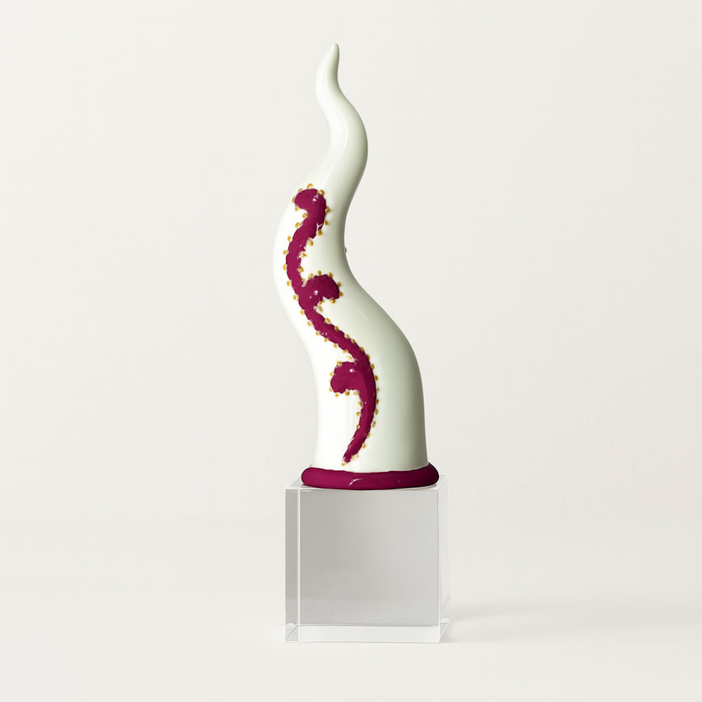 Sharon - Corno "Virgolette" su Cubo in Cristallo H19x5,5 cm Vinaccia