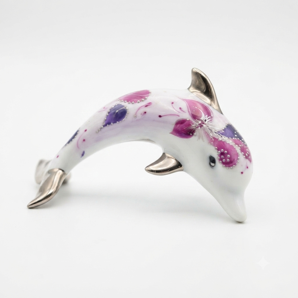 Sharon Delfino in Porcellana Rosa Viola e Argento 15x7x7,5 cm