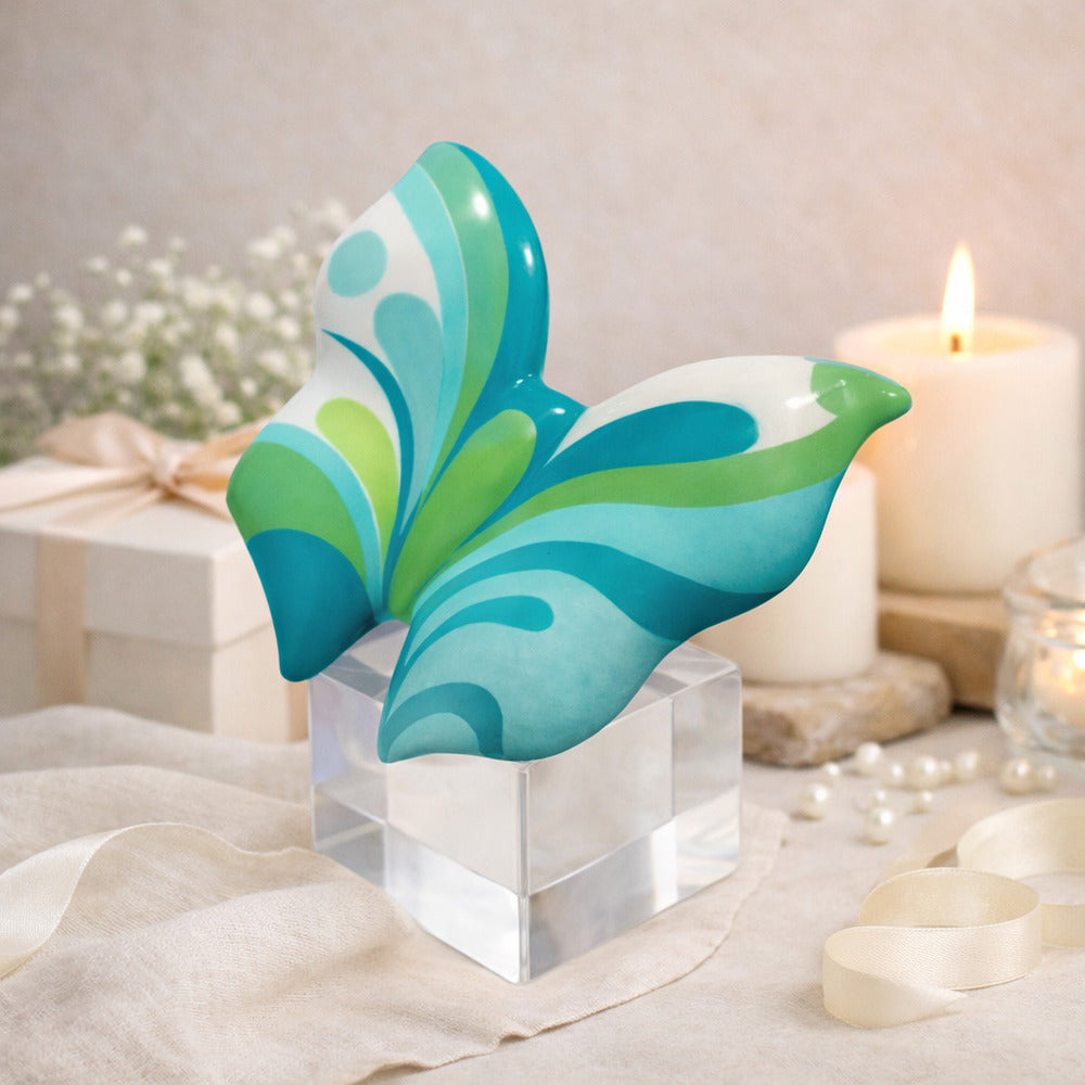 Sharon Farfalla su Cubo Cristallo Dipinta a Mano 7x8x9 cm