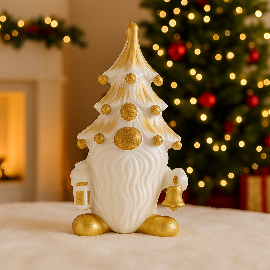 Sharon Gnomo Alex Porcellana Oro con Albero Natale 17x11 cm