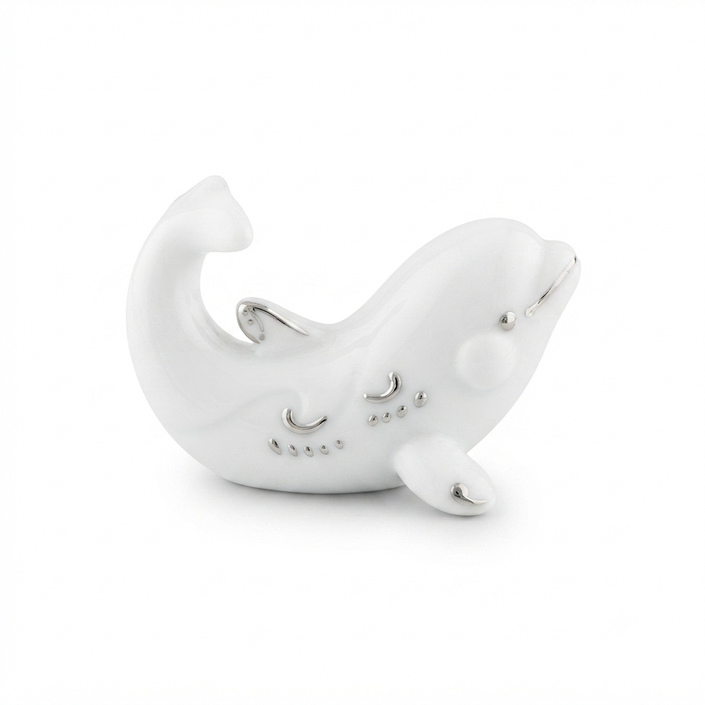 Sharon Orca in Porcellana Bianca e Argento 11x6x6,5 cm