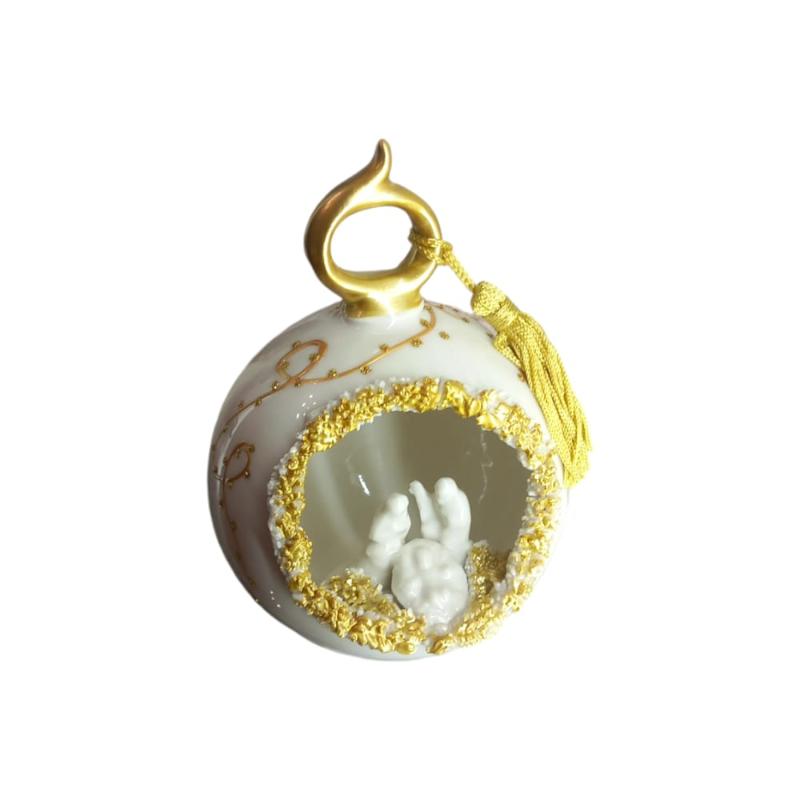 Sharon Palla Di Natale Con Presepe In Porcellana Nativita' H.12x9 Cm Sacra Famiglia In Oro L8