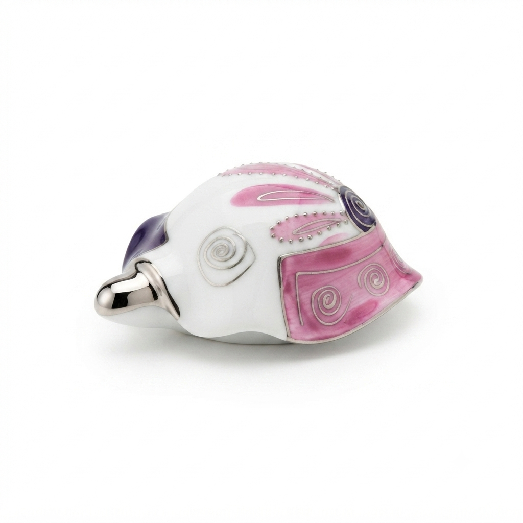 Sharon Tartaruga in Porcellana Rosa e Viola da Collezione 11x8,5x5 cm