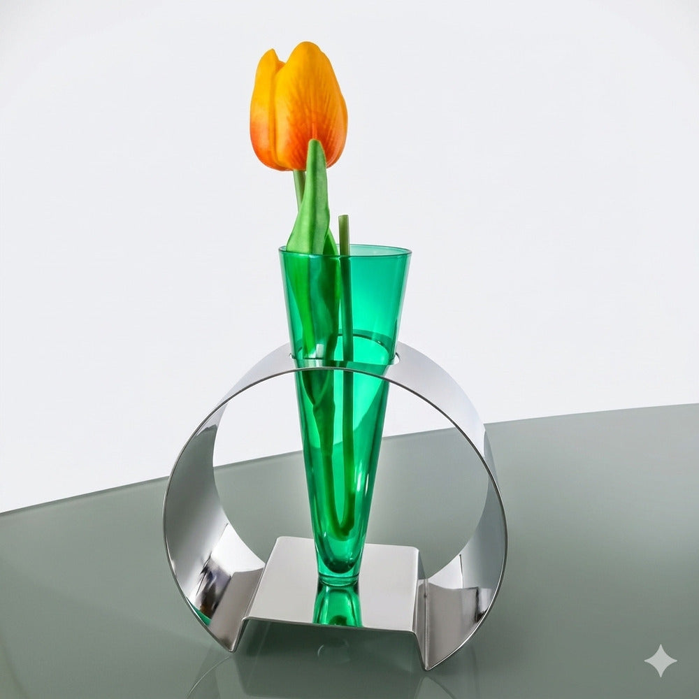 Sharon Vaso Bloom Metallo Cromo e Vetro 16x14 cm