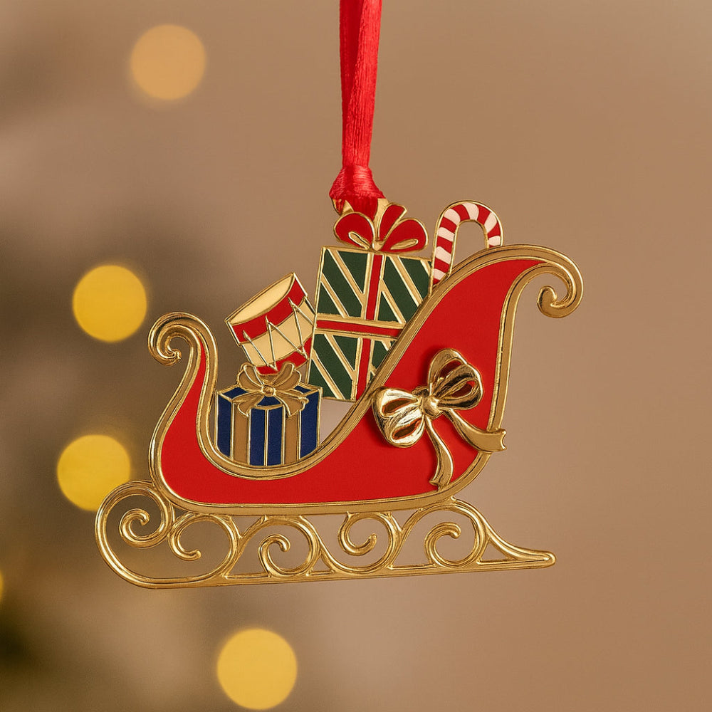 Slitta natalizia Babbomatto in metallo oro 7,5x7 cm per decorazione albero di Natale