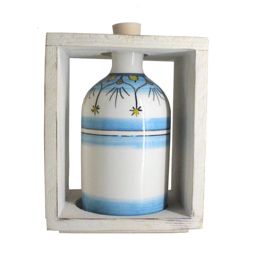 Terra Spago Large Ceramic Oil Cruet with Wooden Stand 13x10 cm