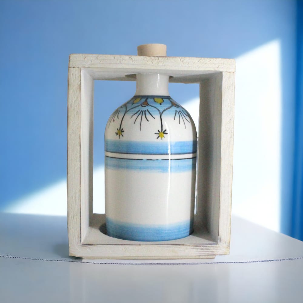 Spago Di Terra Bottiglia Grande Oliera In Ceramica 13x10cm Supporto In Legno Made In Italy