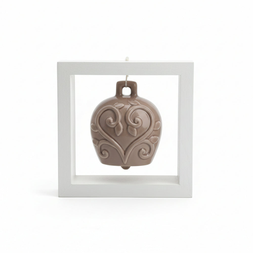 Spago di Terra Quadro Campana Tortora Ceramica con Cornice Legno 15x15 cm t