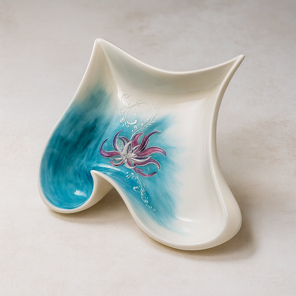 Svuotatasche Sharon in porcellana Limoges Sea 21x21 cm dipinto a mano con fiori Daisy Anemone