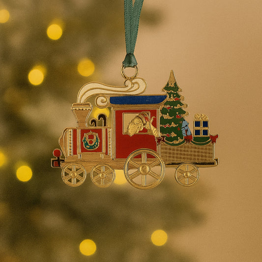 Trenino natalizio Babbomatto in metallo oro 8,5x6,5 cm decorazione per albero di Natale