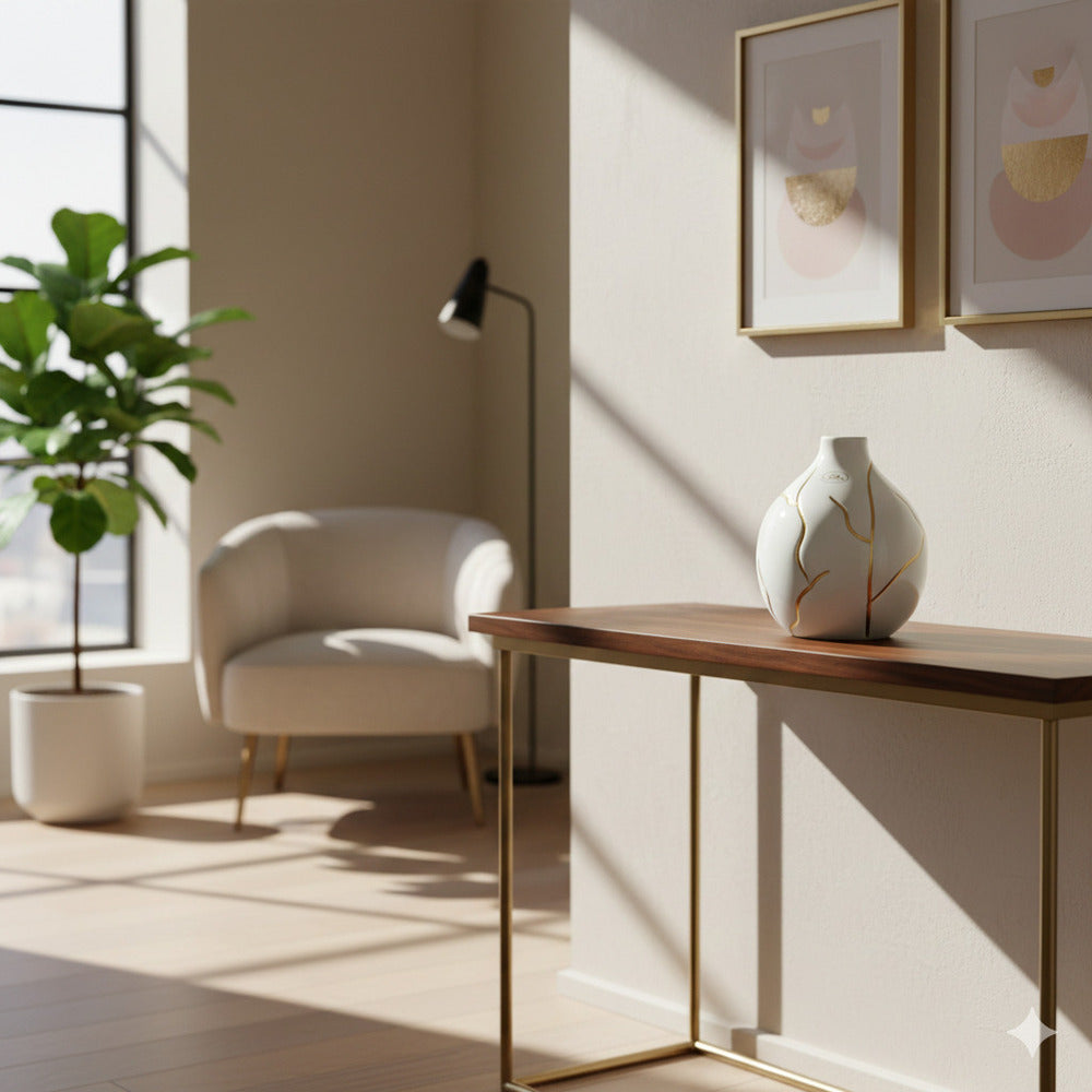 Vasetto con strisce oro in ceramica di Capodimonte Dea Capodimonte 16x13 cm