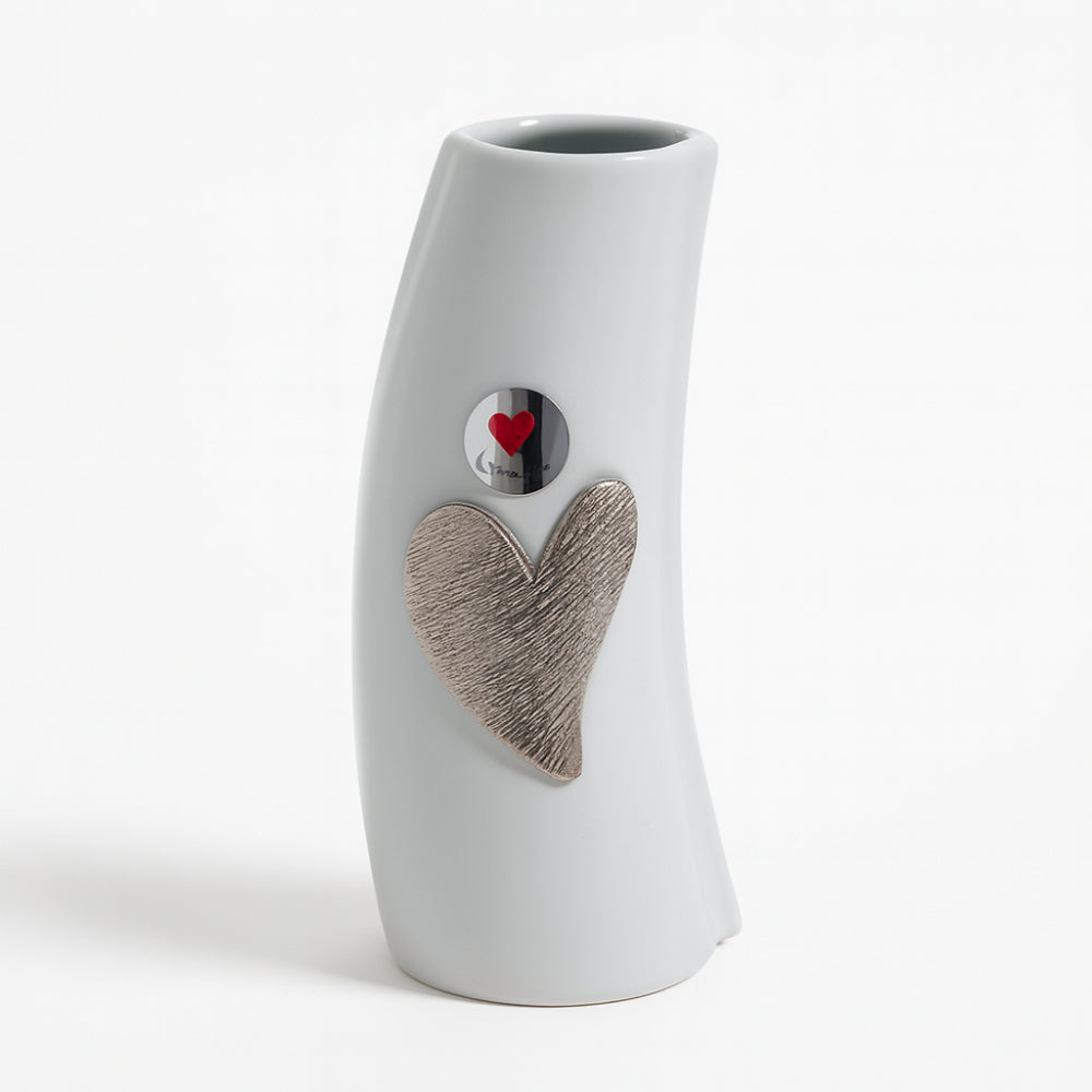Vaso Cuorematto Cuor d’Argento in ceramica bianca 19x10 cm per decorazione casa