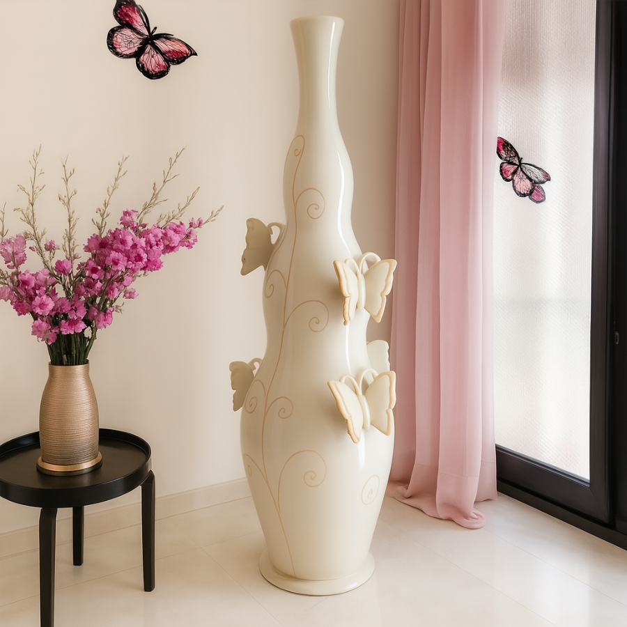Vaso SER Capodimonte H43 cm in porcellana con farfalle – oggetto artistico decorativo – Le Favole
